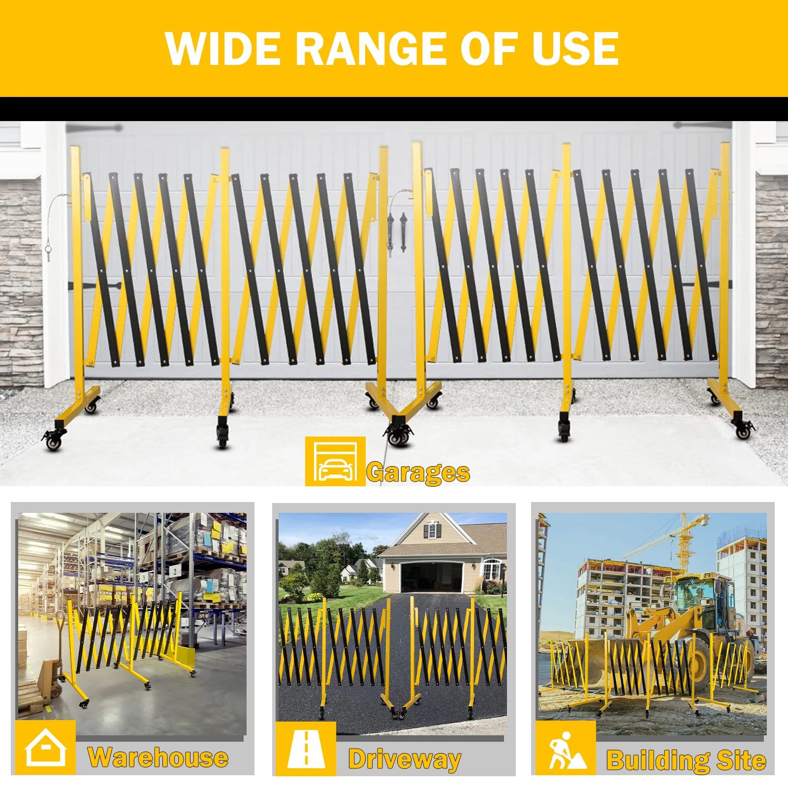 Metal Expandable Barricade|17FT Folding Security Gate Safety Barrier with Casters|Mobile Barrier Gate|Adjustable Traffic Fence
