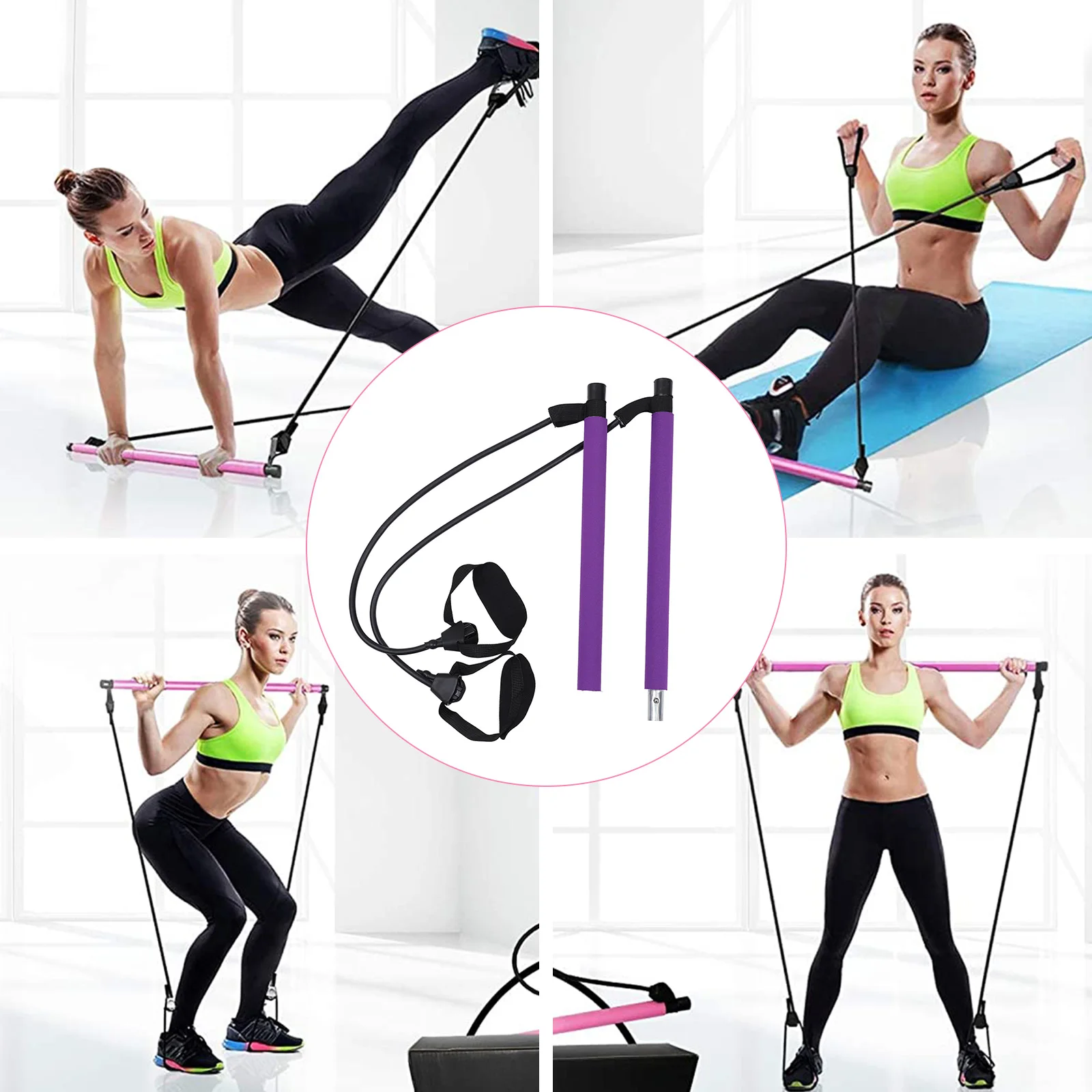 

Adjustable Resistance Bands Yoga Fitness Bar For Body Shaping Thinning Arms Legs Waist Bodybuilding Equipment (Purple)