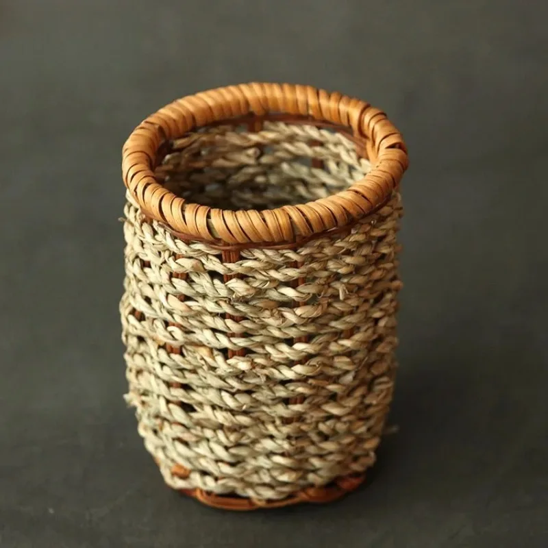 

Rattan-Woven Tea Tool Holder, Bamboo Kung Fu Tea Set, Traditional Ceremony Accessory, Utensil Storage Tube