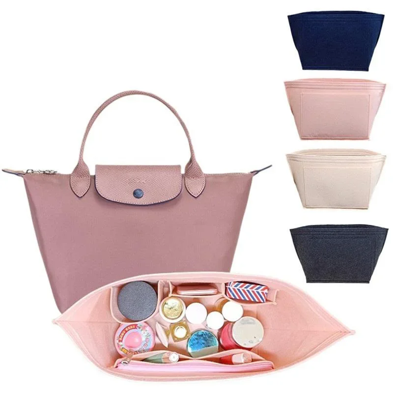 Felt Insert Bag Fits For Longchamp Handbag Liner Bag Felt Cloth Makeup Bag Support Travel Portable Insert Purse Organizer