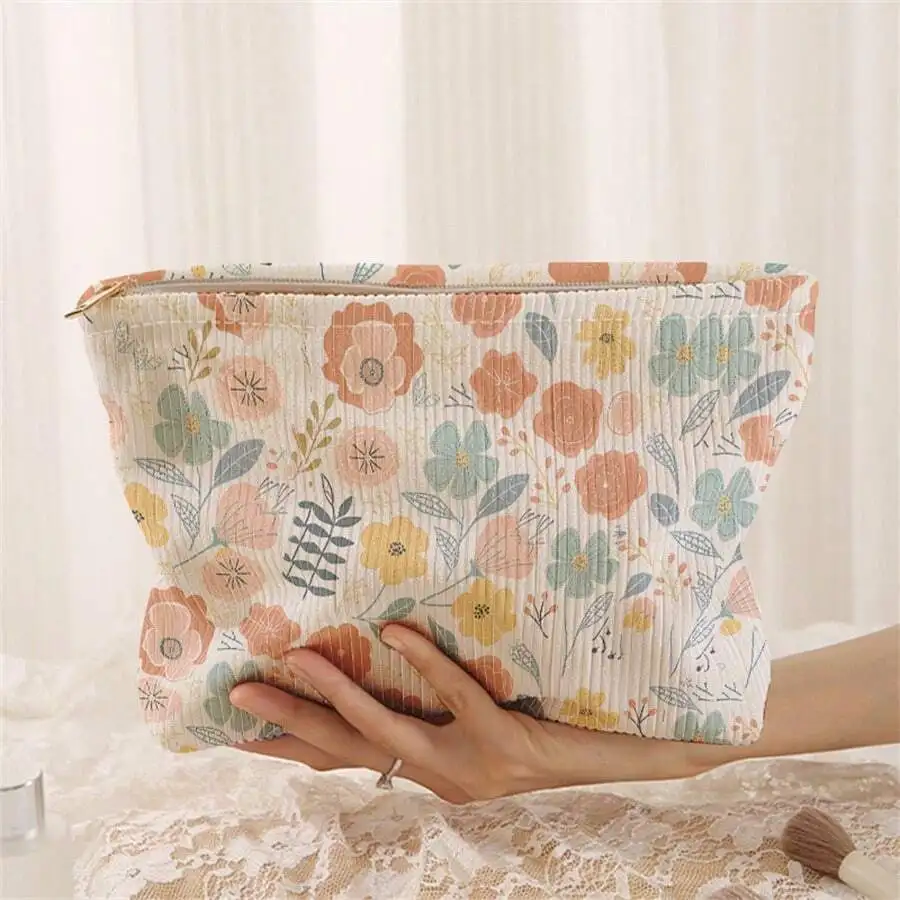 

Косметичка из вельвета с цветочным принтом на молнии, легкий органайзер для макияжа для путешествий