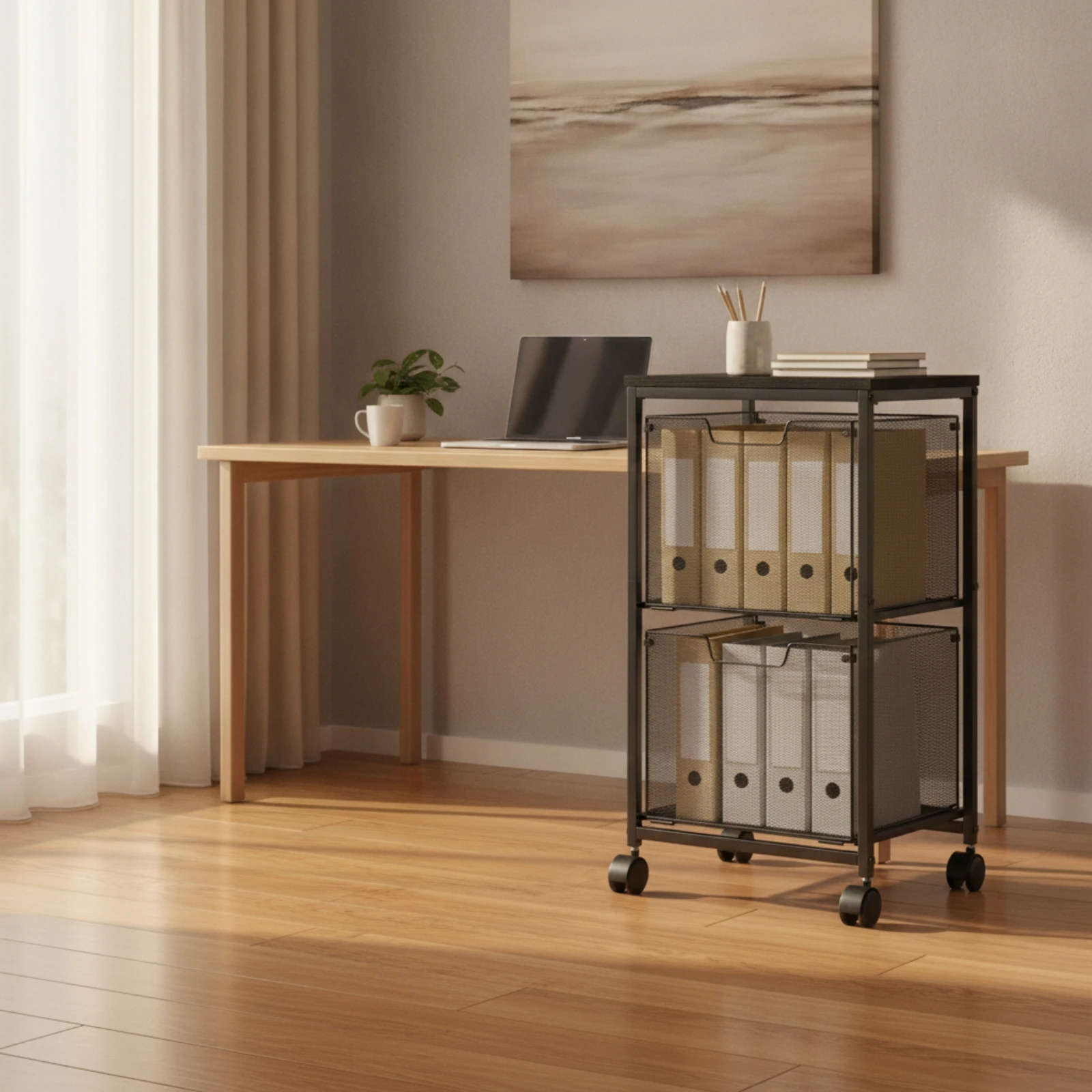 Two-Tier Rolling File Storage Cart Mobile Carbon Steel Rolling File Cart Easy to Assemble Multi-Functional for Classroom, Desk