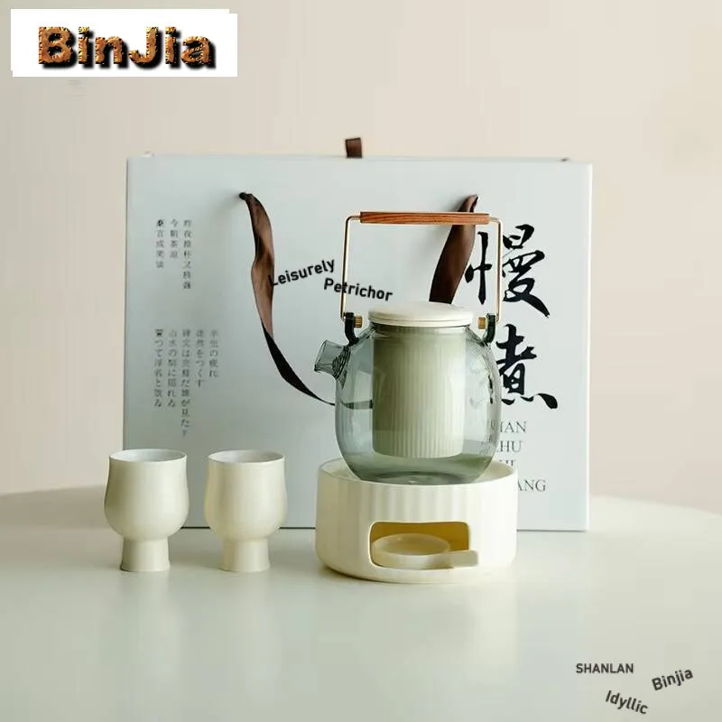 

Молочно-желтый один горшок, две чашки, свеча, набор теплых чайных плит, китайская керамическая нагревательная основа, утолщенное стекло, чайник для приготовления пищи, подарочная коробка