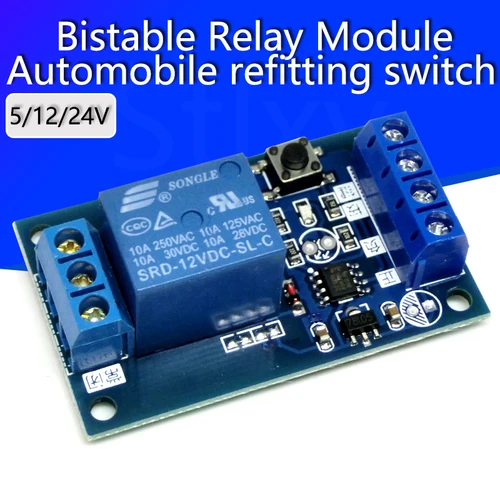 Módulo de relé biestable, módulo de relé de un solo botón de 5V/12V, modificación de coche con una tecla, interruptor de modificación de coche autoblocante