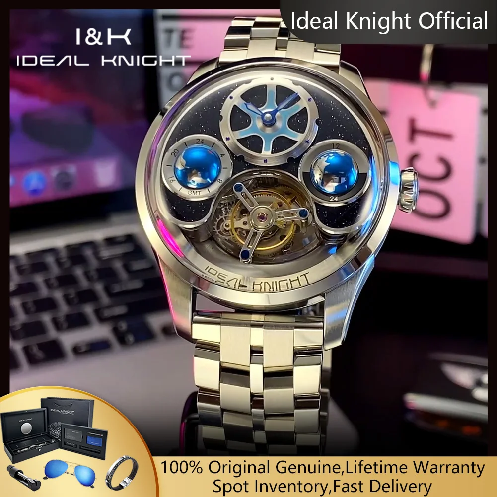 IDEAL KNIGHT Automatic Men's Watches Hollowed Flywheel High-end Luxury Brand Original Real Tourbillon Mechanical Watches for Man