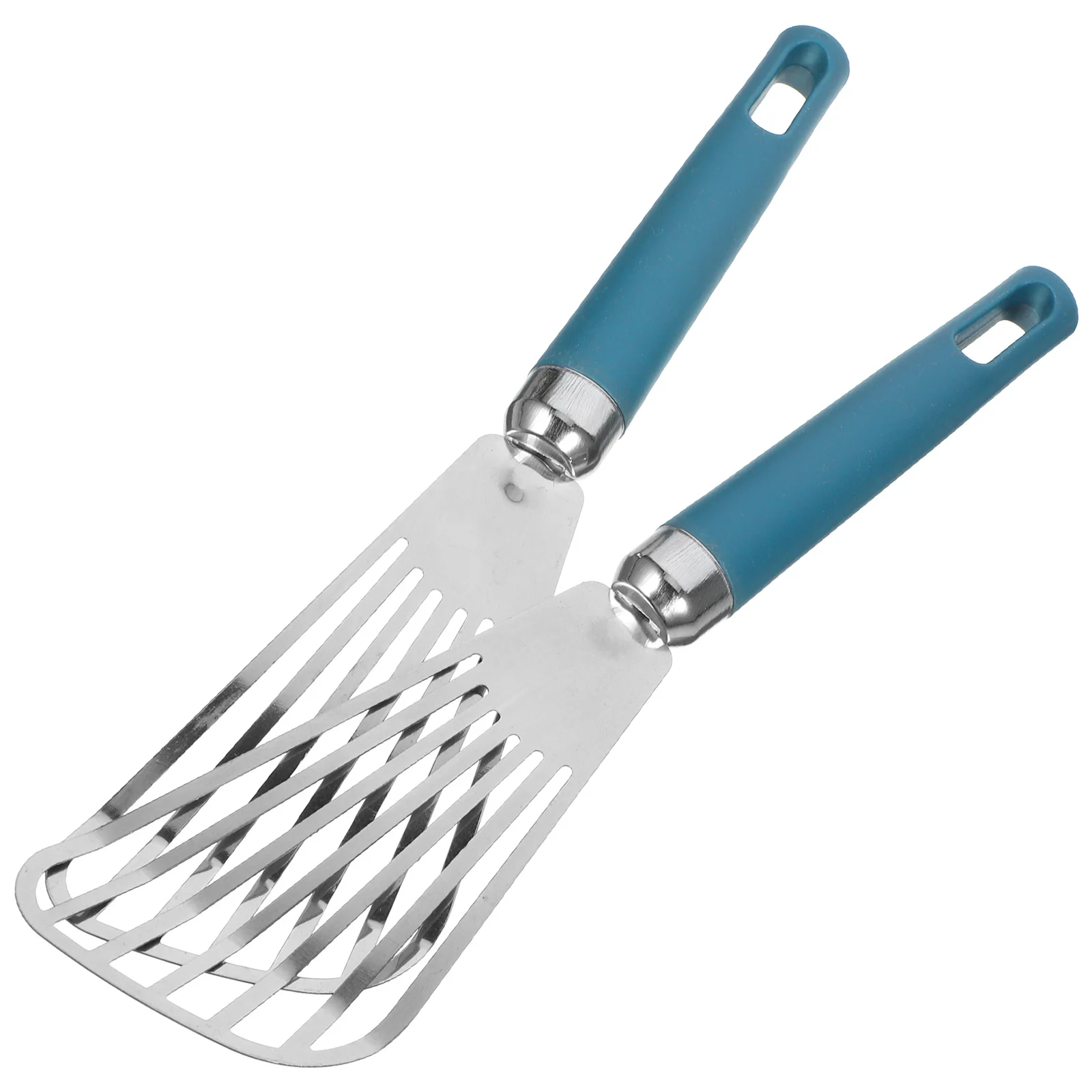 

2pcs Stainless Steel Fish Shovels Premium Pp Hollow Design Kitchen Gadget For Fried Fish Steak Pancake Baking Spatula