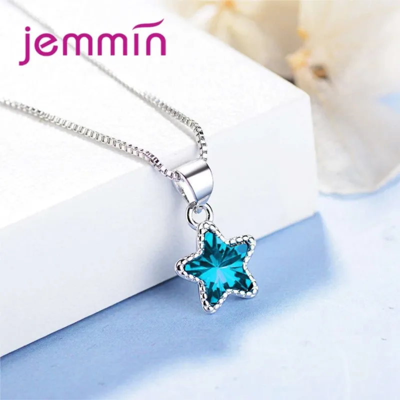 Genuine Brand Pendant Necklace Blue Star Crystal 925 Sterling Silver For Ladies Appointment Anniversary Party Jewelry