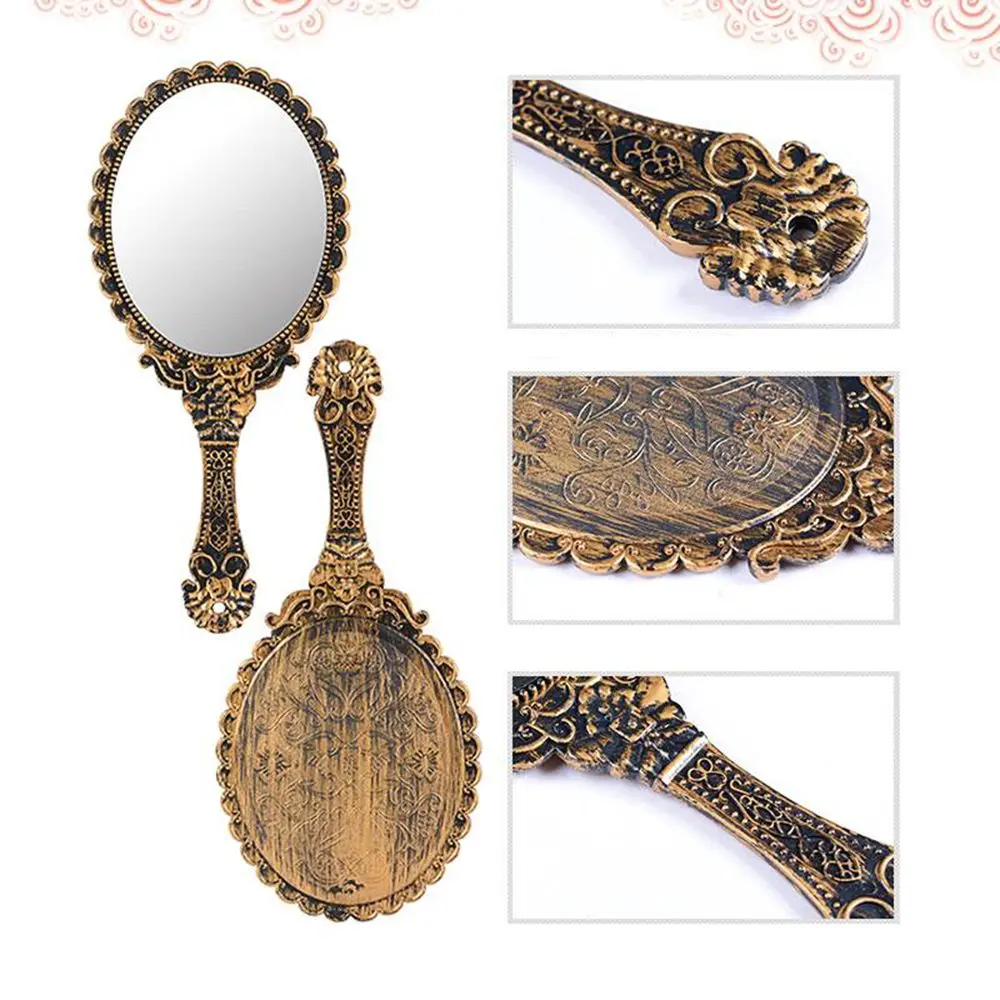 Portable Retro Vintage Handhold Mirrors Lace Mirrors Makeup Mirrors Pattern Handle