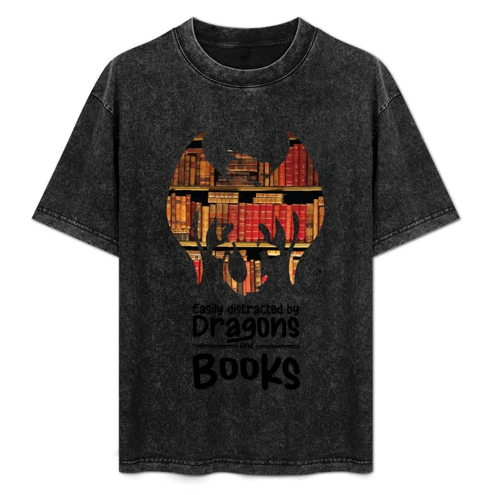 

Easily Distracted by Dragons and Books Dragon Lovers and Book Lovers T-Shirt Casual Street Style Short Sleeve Tee