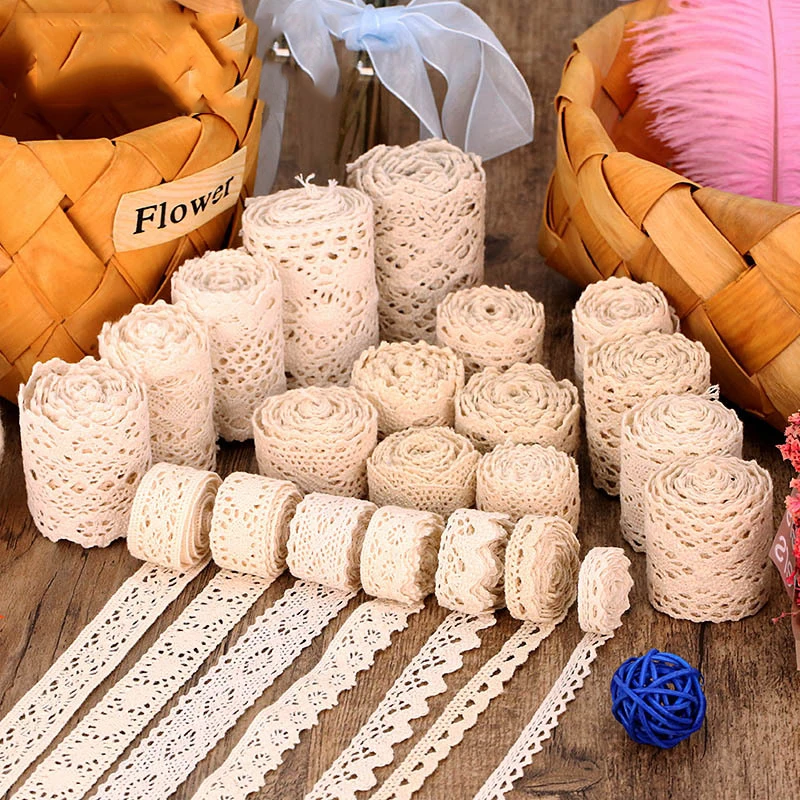 5 Meters Cotton Lace Trim Ribbon Beige Sewing Trim Lace Ribbon Crochet Lace Fabric DIY Wedding Party Craft Christmas Gift Decor