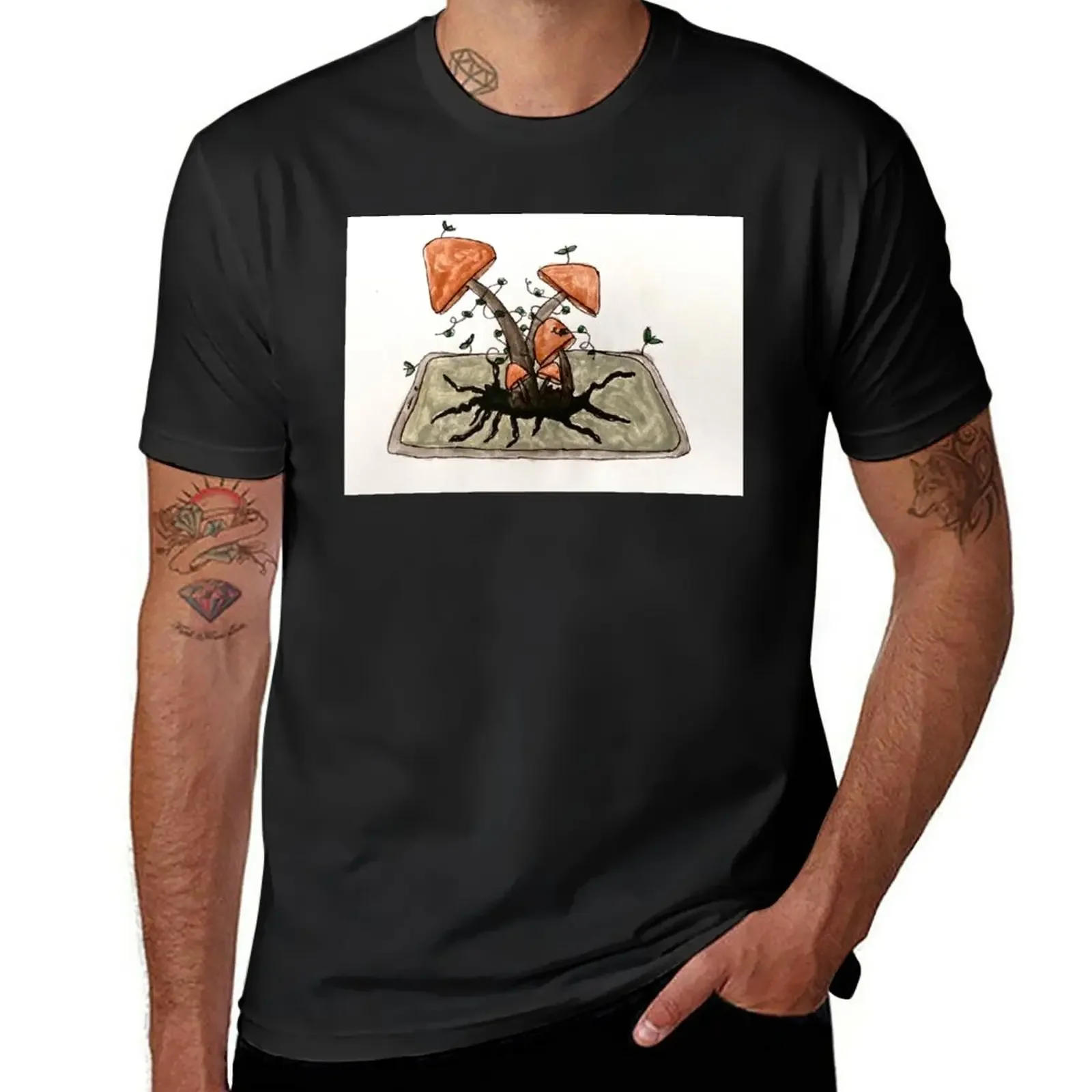 mushrooms growing out of old technological device T-Shirt blacks customs design your own customs mens graphic t-shirts anime