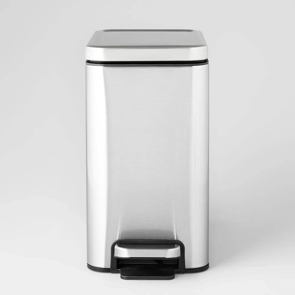 

10L/2.6gal Stainless Steel Step Slim Trash Can With Lid,Small Narrow Garbage Can,Metal Foot Pedal Trashcan for Kitchen Bathroom