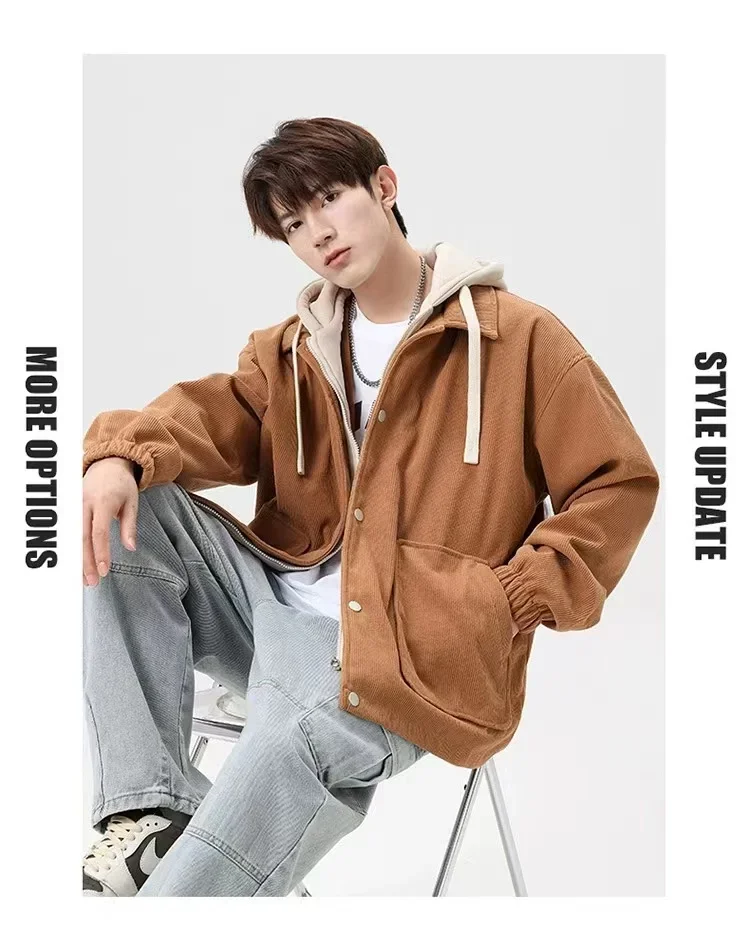 Corduroy Hooded Winter Jackets Men Oversized Women Winter Coat Hooded Fashion Men Clothing Outerwears Unisex