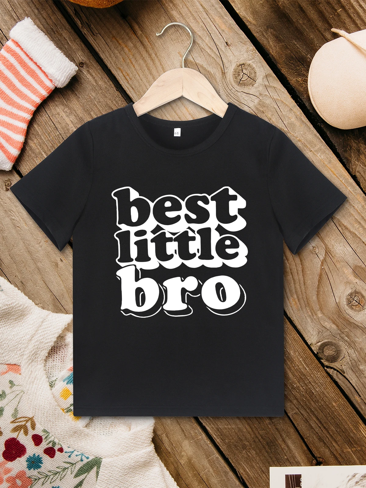 Best Little Bro Print Boys T-shirt Daily Casual Wear 2 to 7 Years Kids Clothes Wholesale Black Tee Shirts Easy Matching