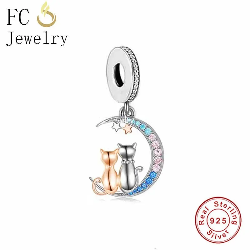 

FC Jewelry Fit Original Pan Charms Bracelet 925 Silver Cat I Love You To The Moon And Back Bead For Making Women Berloque