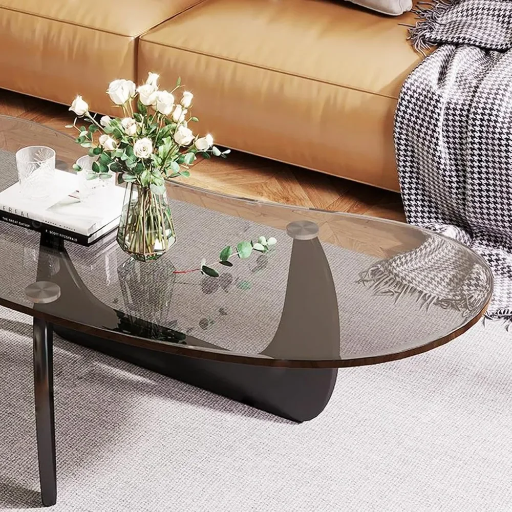 Coffee Table Modern Abstract Oval  Contemporary Tempered Glass Living Room 39.4\