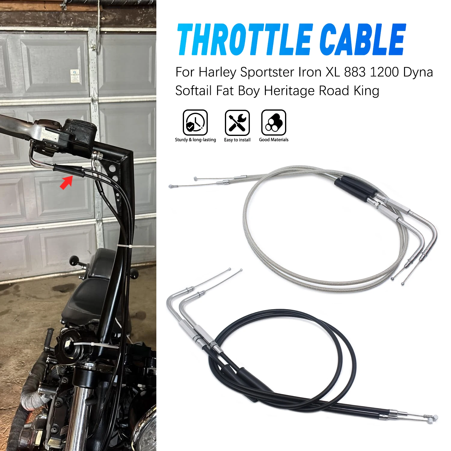 Motorcycle Lengthened Throttle Cable For Harley Sportster XL1200 XL883 1200 50th Anniversary XL50 Custom Anniversary XL1200C