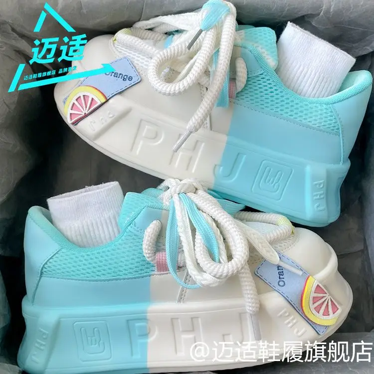 Japanese Bread Women 2023 New Sea Salt Series Mori Style Trend Dopamine Colorblock Board Platform Sneakers Shoes