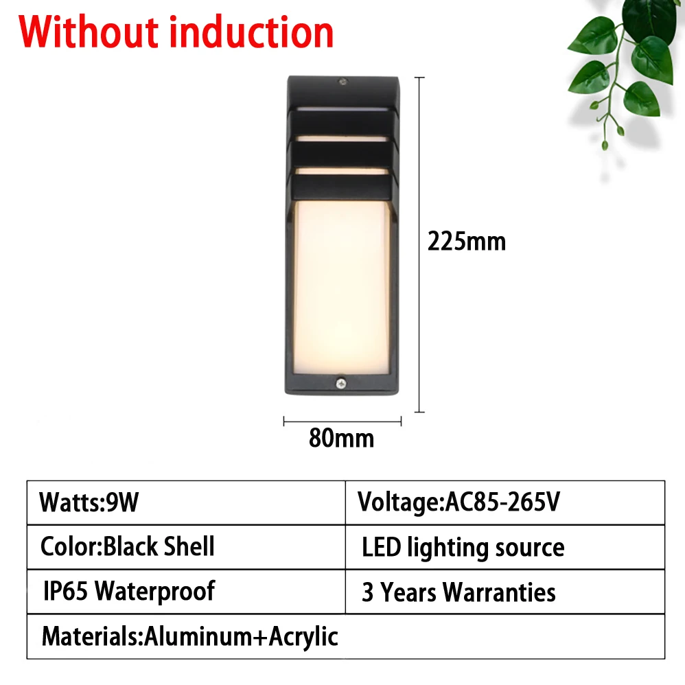 LED Wall Lamp AC85-265V 9W Infrared Human Body Induction IP65 Waterproof Indoor/Outdoor Modern Minimalist Style Lamps Lighting