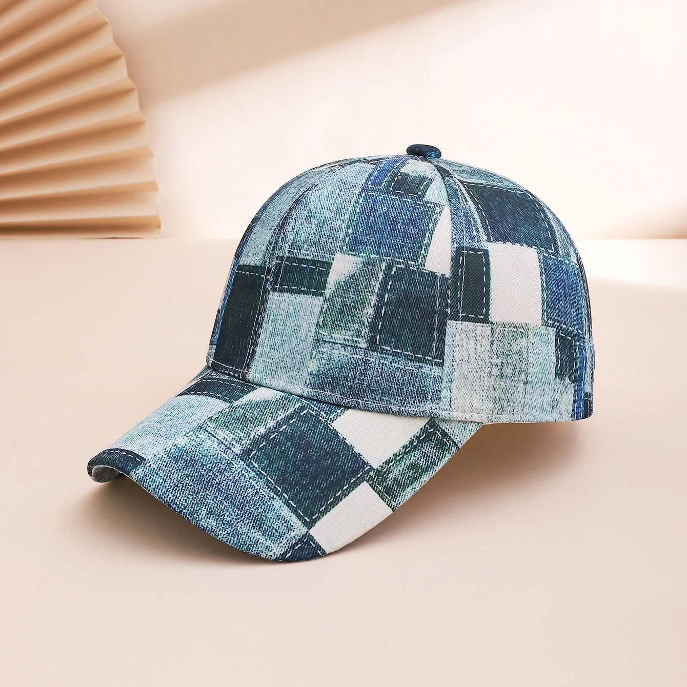 European and American retro cowboy baseball cap, checkerboard record, fashionable printed outdoor sunshade baseball cap