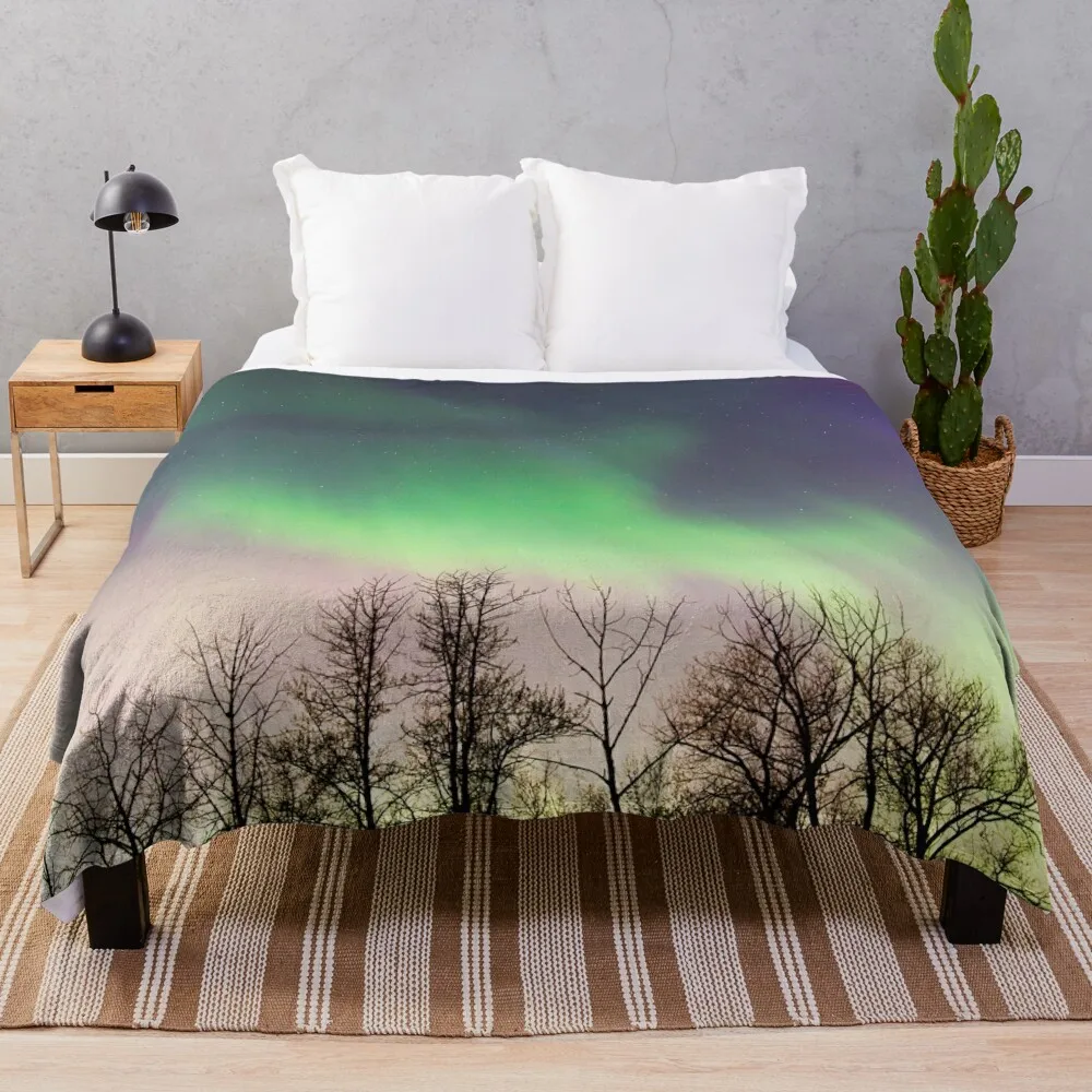 

Northern Lights Dancing over Trees Throw Blanket Luxury Throw Blankets For Sofas Blankets