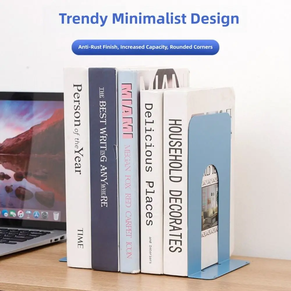 2pcs File Organizer Metal Bookends L-Shaped Heavy-Duty Book Supports Non-slip Book Stand Students