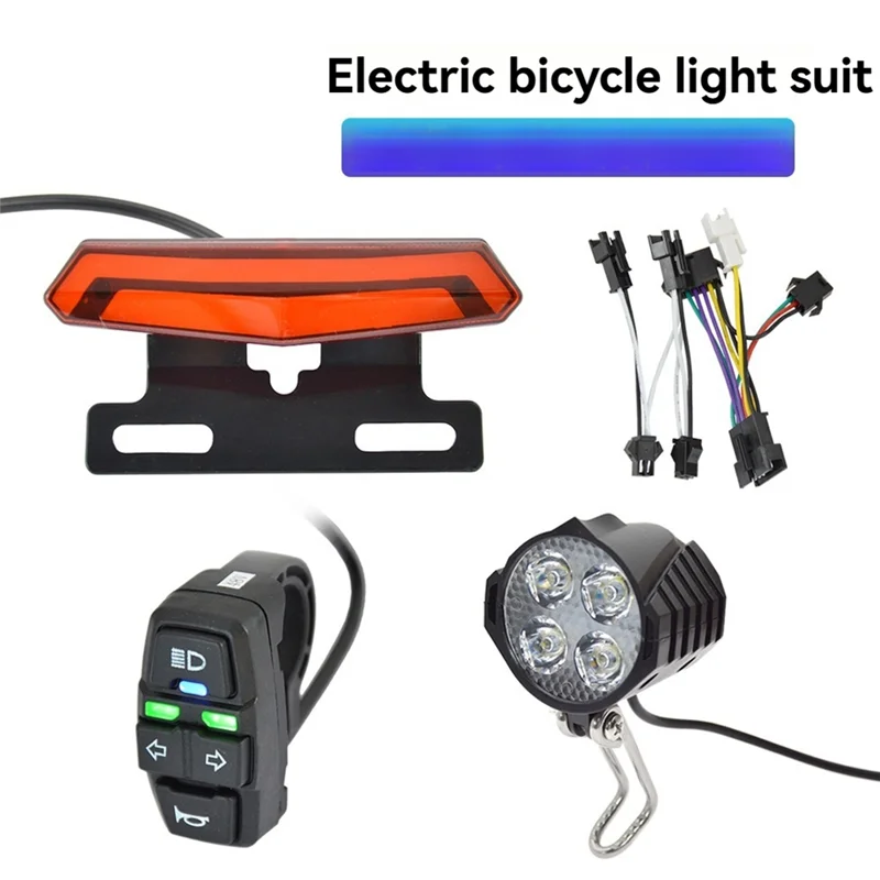 

ABLB-E-Bike Front Brake Rear Light Set 24/36/48V Bike Rack Lamp With Horn Headlight Switch Electric Bike Tail Light
