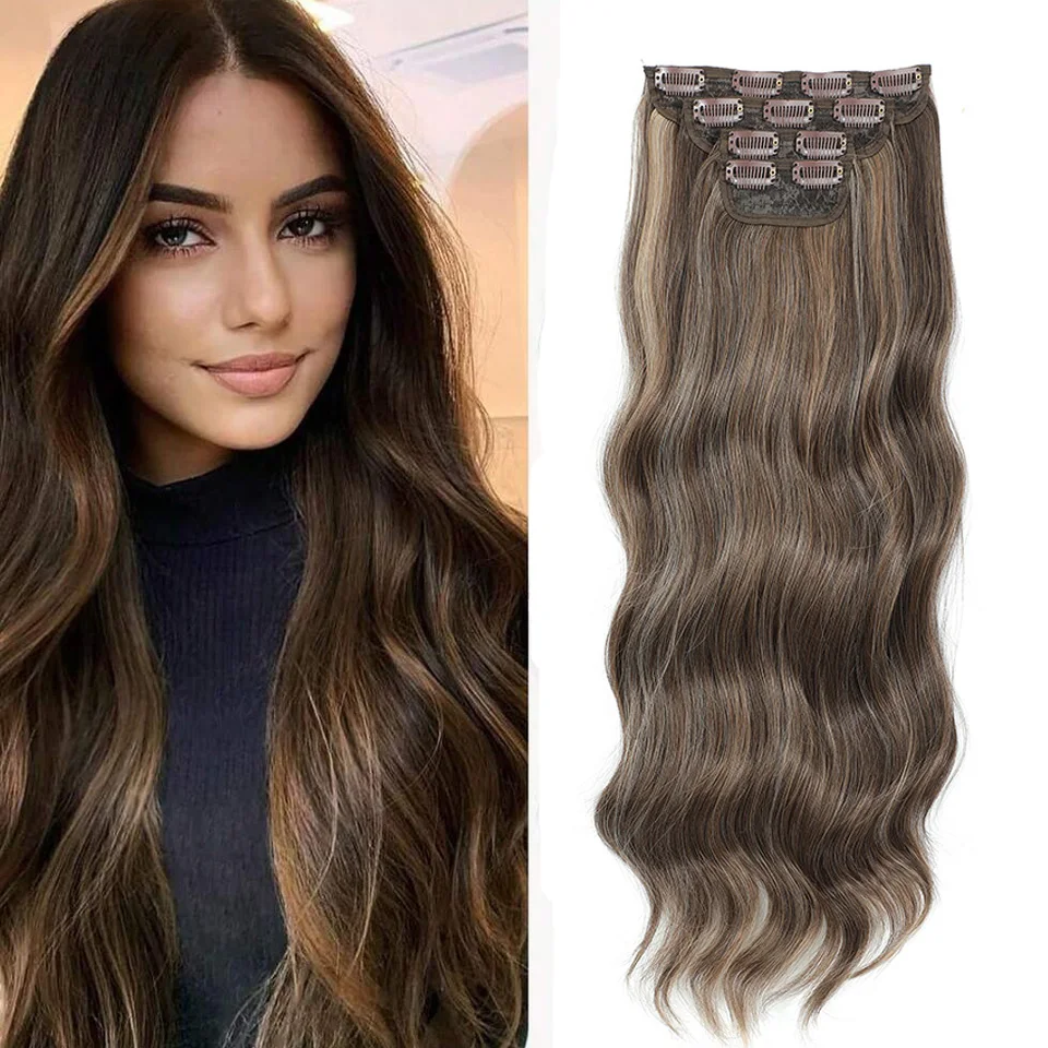 

Черные клипсы из синтетических волос для наращивания волос, высокотемпературное волокно, объемная волна 11, клипсы для ежедневного использования, наращивание волос для женщин