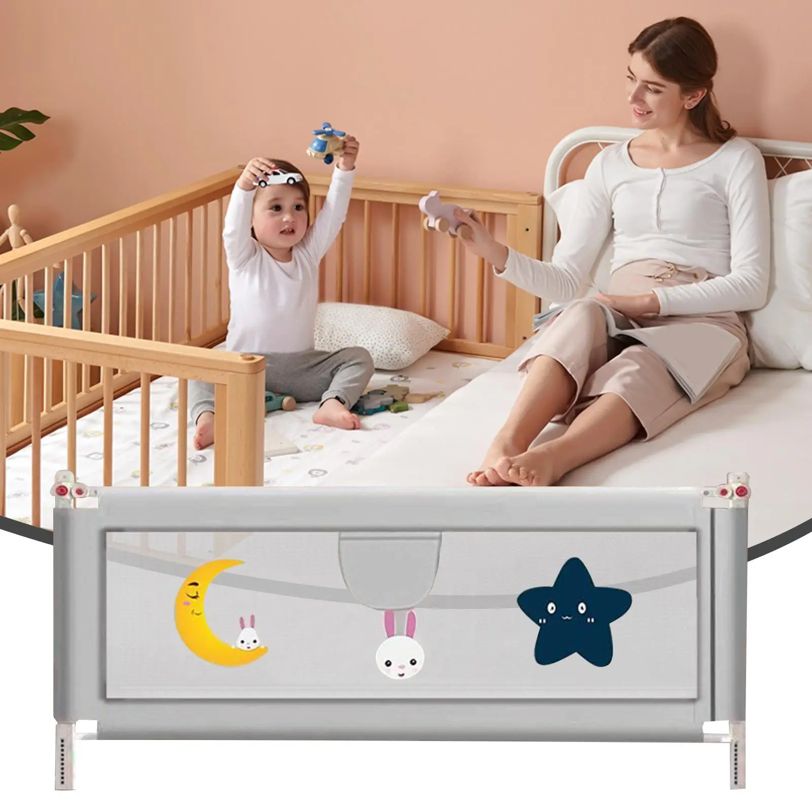 Pagar Pembatas Pelindung Rel Tempat Tidur Balita untuk Tempat Tidur Balita Penyesuaian Tinggi Pagar Pembatas Keamanan Perlindungan Tidur Aman untuk