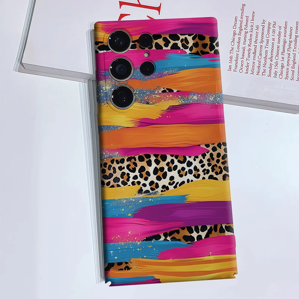 Leopard Rainbow Brush Phone Case for Samsung Galaxy S26 S25 S24 S23 Ultra Plus Luxury Double-layer anti-fall Back Cover