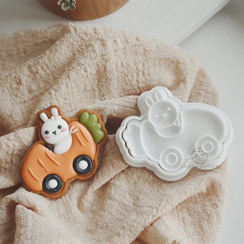 Cartoon Bunny Cookie Mold Easter Cookie Embosser Mold Cute Rabbit Carrot Easter Egg Fondant Icing Biscuit Cutter Mold Cake Tools