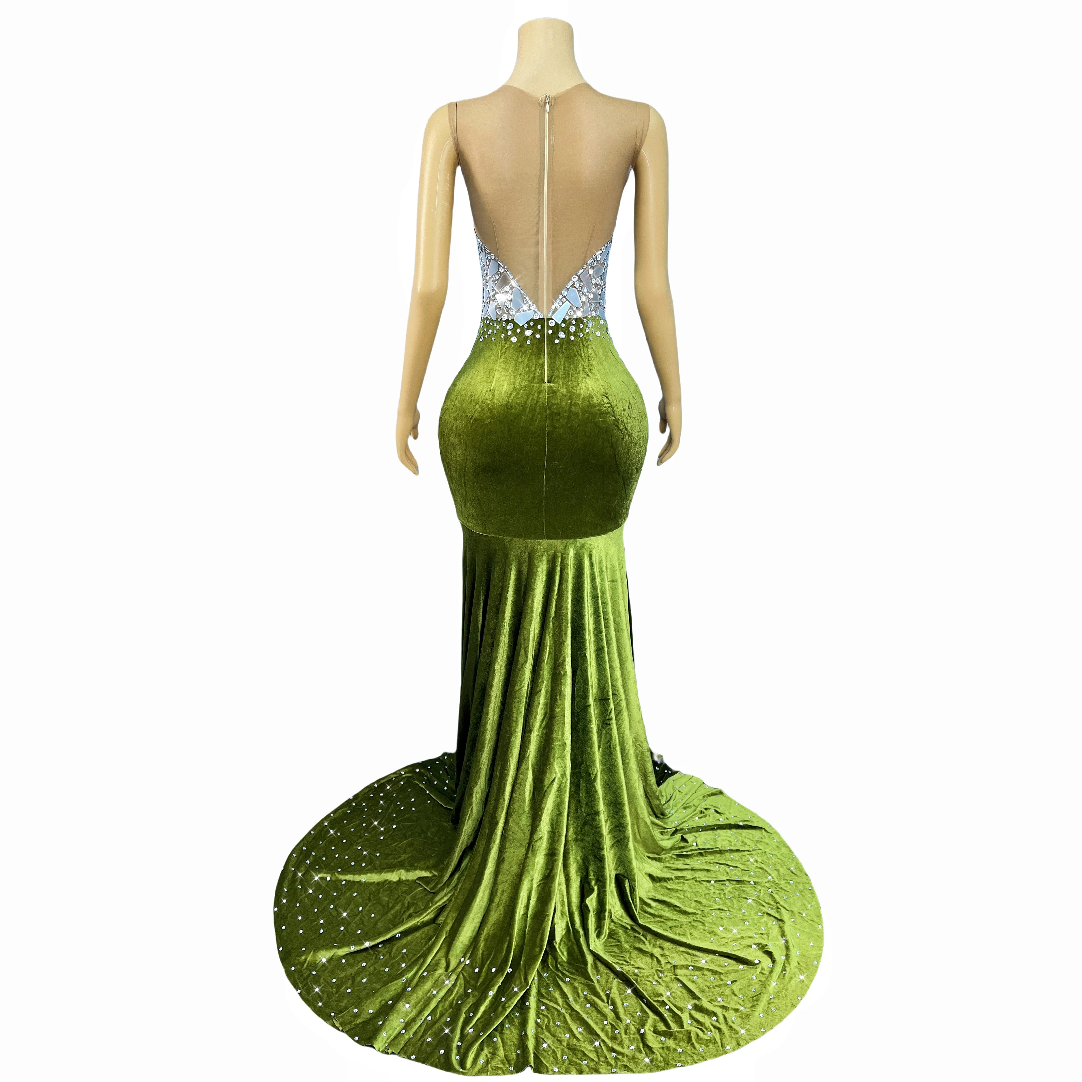 الراقية وامض المرايا الفضية الراين أنيقة القطيفة زائدة فستان سهرة فستان حفلات السجادة الحمراء تظهر الزي Qingyao #3