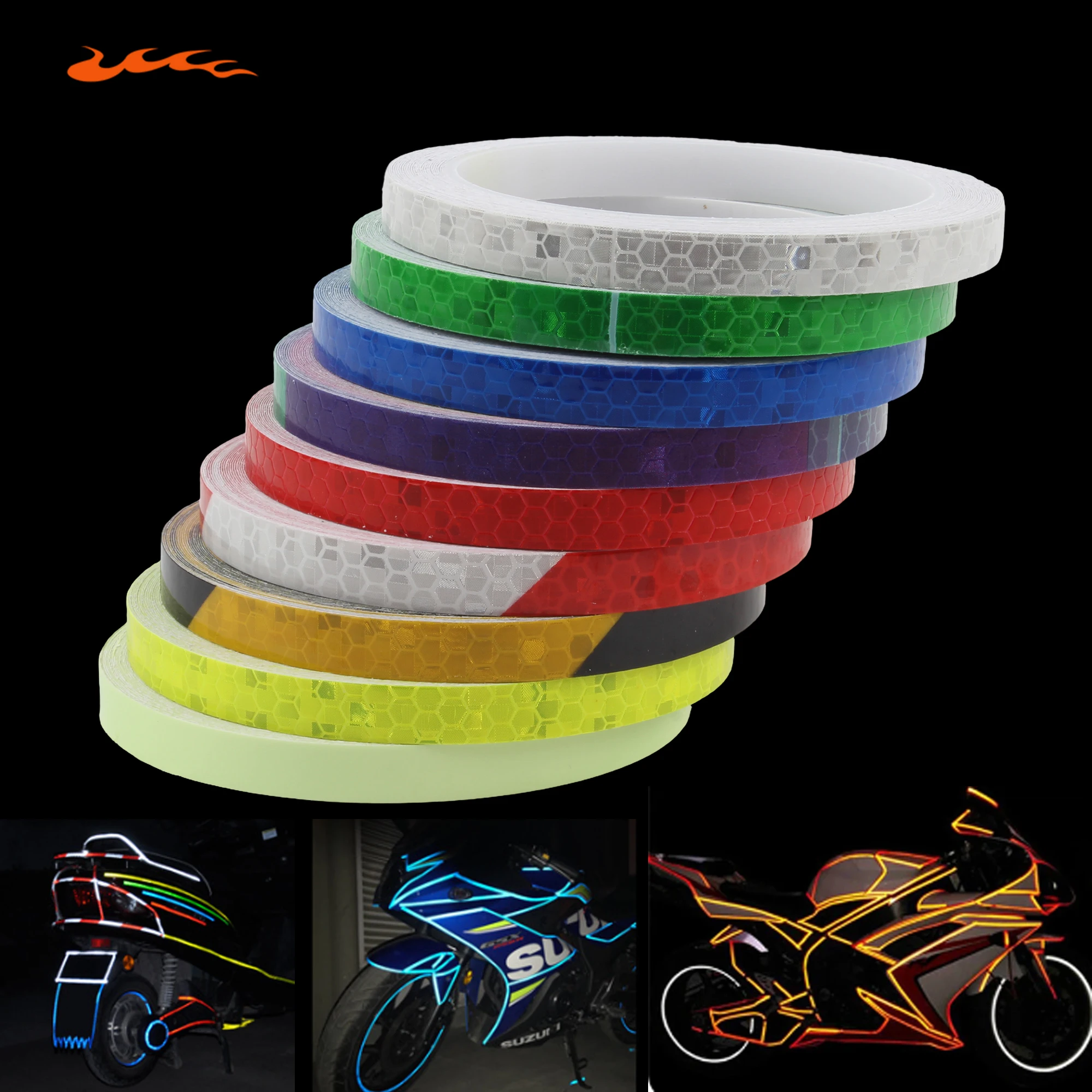 

Enduro Motorcycle Bicycle Car Reflective Strips Reflective Tape Fluorescent Accessories Scooter ATV Motorcroos Parts 1cmx8m