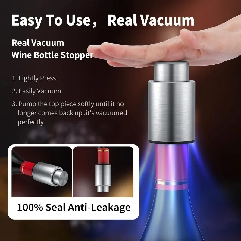 Wine Bottle Stoppers Vacuum Wine Stopper Stainless Steel Wine Savers Vacuum Pump Corks Keep Wine Really Fresh