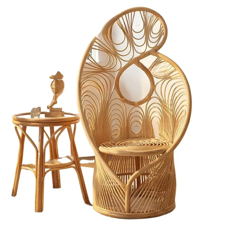 Woven vine peacock chair high backrest simple art chair rattan phoenix tail chair furniture