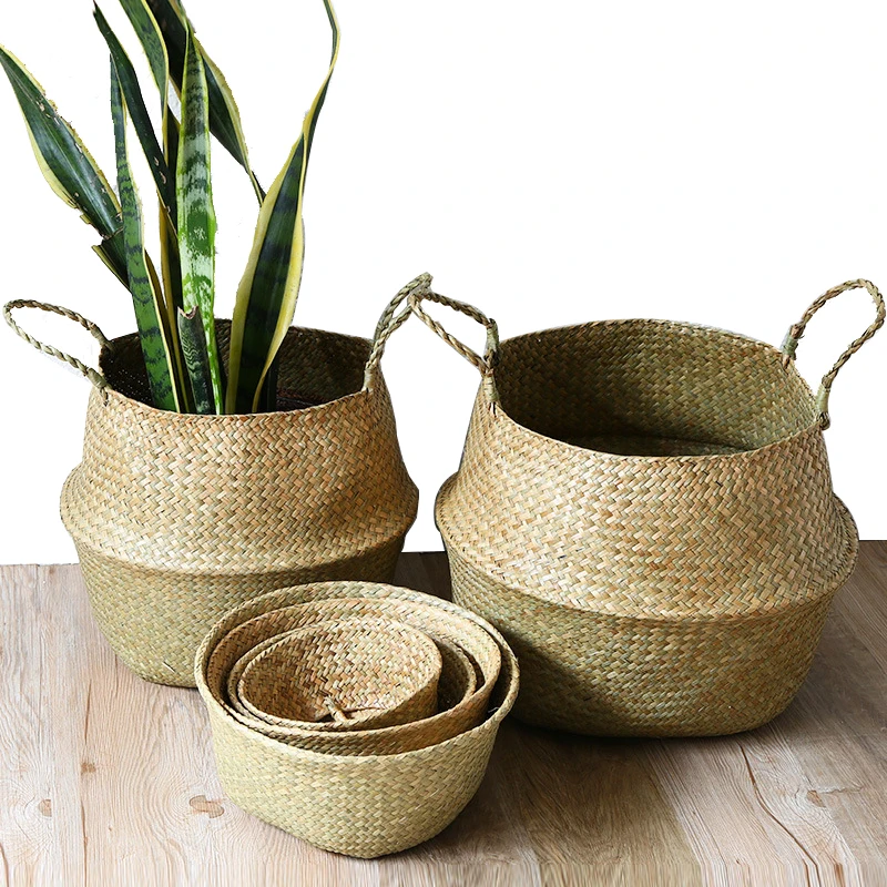 Seaweed Wicker Basket Rattan Hanging Flower Pot Dirty Clothes Basket Storage Basket Cesta Mimbre Basket Seagrass Picnic Basket