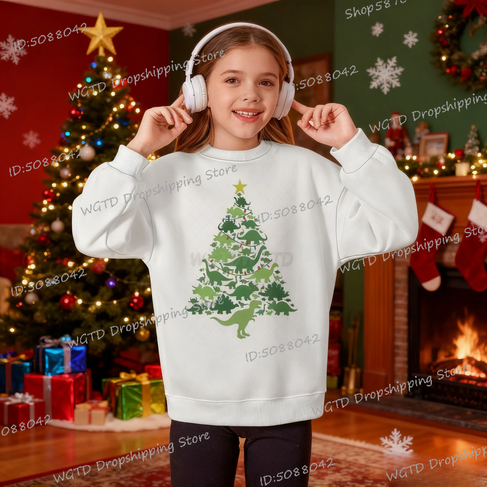 

Kids Dinosaur Tree Christmas Sweatshirt Cute Long Sleeve Crewneck Pattern Sportswear Hip Hop Dinosaur Boys Girls Sweatshirts