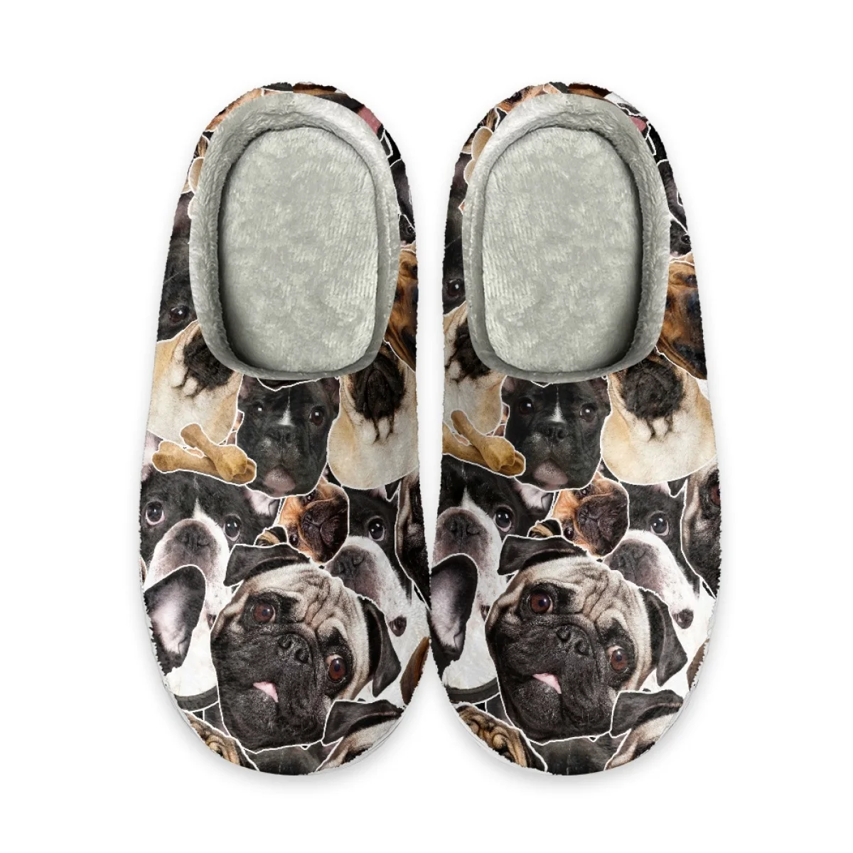 Pug Design Bulldog Print Slip-on Slides for Women Men Comfortable Warm Cotton Slippers Winter Autum Dirt Resistant Flat Fashion