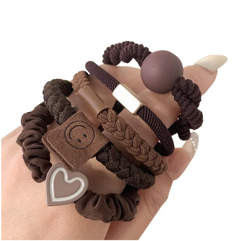 5/10 pièces Simple coeur boule breloques Scrunchie aucun dommage élastique tressé cheveux cravates cordes femmes filles élastique pour queue de cheval bandes de caoutchouc