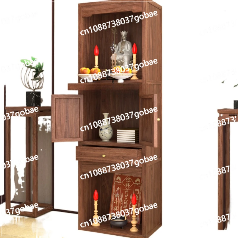 ZC Household Buddha Niche Double Layer Altar New Chinese Style Clothes Closet Buddha Cabinet Solid Wood Avalokitesvara Cabinet