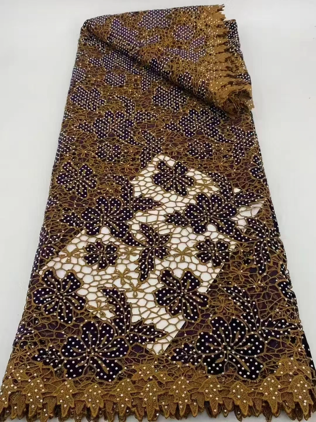 African Guipure Cord Lace Fabric with Nigerian Stones Water Soluble High Quality for Sewing Women's Dresses Sewing