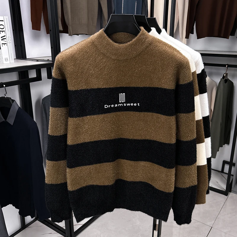 الرجال مصمم الأصلي متماسكة سترة الأمريكية كسول نمط مخطط وهمية الرقبة لينة الدافئة دافئ البلوز ملابس الخريف الشتاء عادية #6