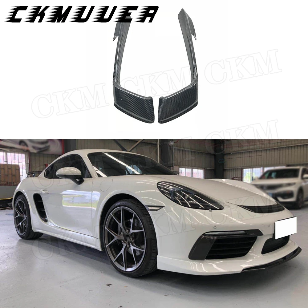 Dry Carbon Fiber Front Fog Lamp Eyelids Trim Strips Foglight Frame Canards Cover fit for Porsche 718 Cayman Boxster 2016-2019