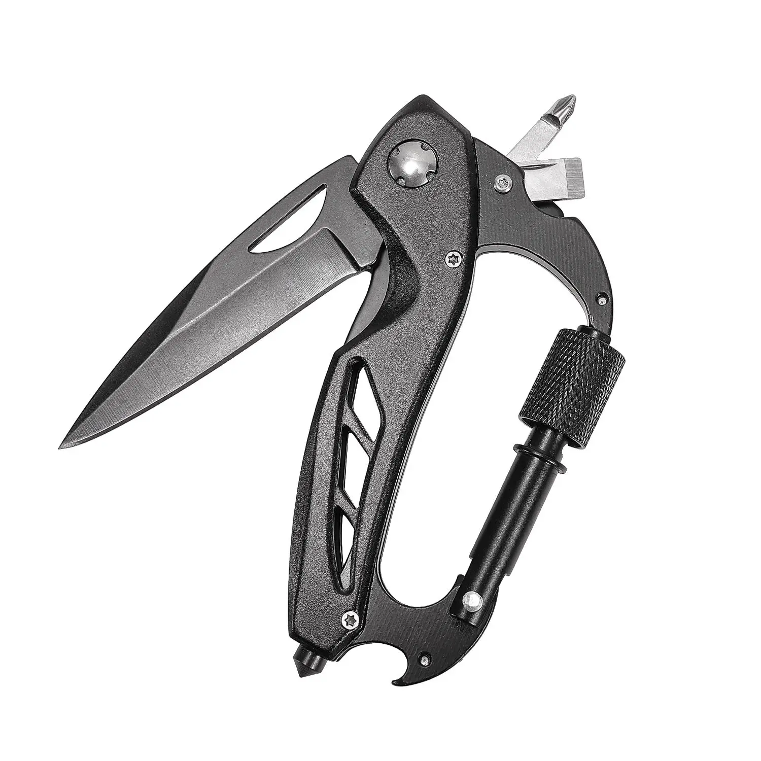 Outdoor Camping Multi-Functional Quick Release Carabiner Sturdy Durable Foldable Knife with Window Breaker Screwdriver