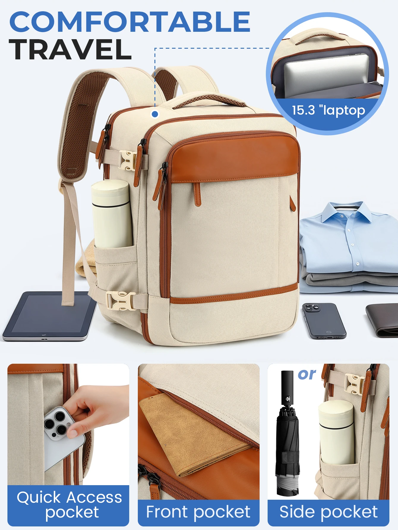 Kabine Flugzeug Reise rucksack Ryanair 40x30x20, Handgepäck Kabine Rucksack Wizzair 40x30x20 Handgepäck Männer Frauen 15.6Zoll Laptop taschen – Detail 4