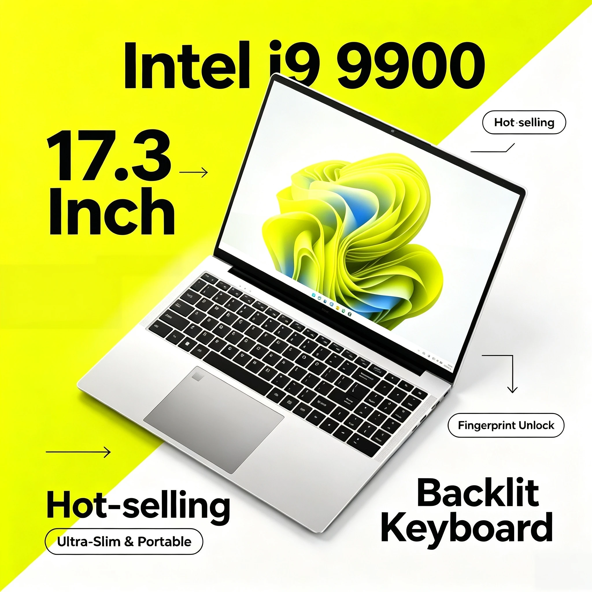17.3 Inch Gaming Laptop Intel i9 9900 32GB RAM 2TB SSD Fingerprint Unlock Full Size Notebook Work Study Pro