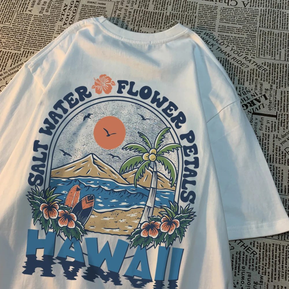 Salt Water Flower Petals Hawaii Tshirts Men Women Casual Sweat T Shirts Casual Cotton Tee Clothes Hip Hop Oversize Tops Couple