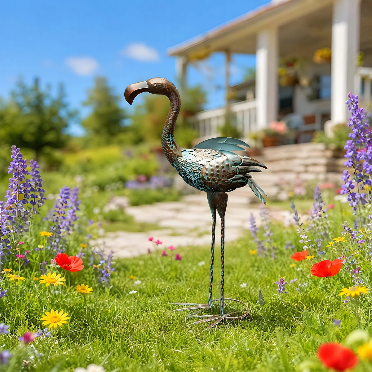 GEEYANG Large Metal Flamingo Garden Statue Sculpture for Indoor Outdoor Yard Patio Lawn Decor Perfect Mother's Day Wedding Gift