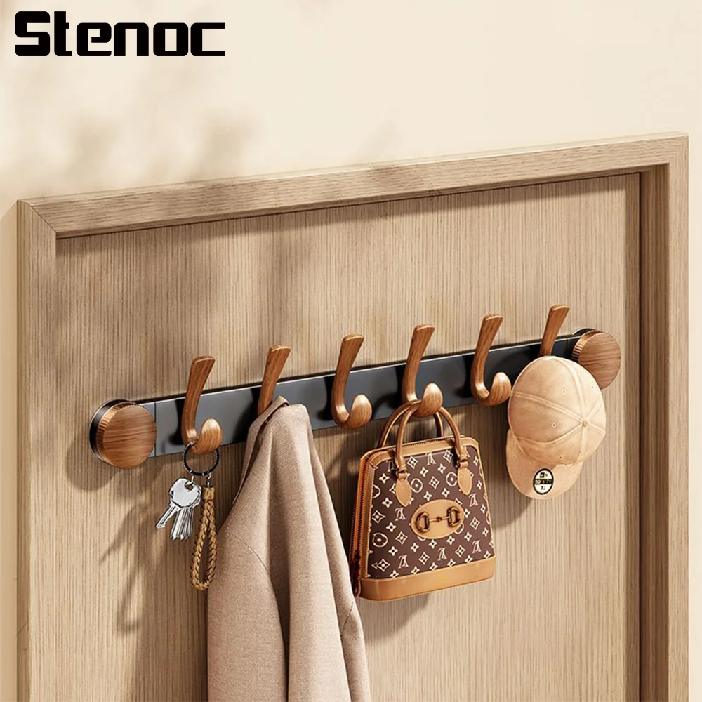 Walnut Self-Adhesive Clothes Hook Fitting Room Wall Hook Clothes Hanger Hat Hook Door Hook Wooden Clothes Hook Bathroom Hook