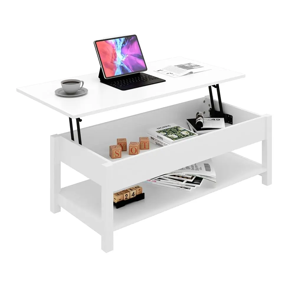 

Lift Top Coffee Table with Hidden Compartment and Open Shelf, Lift Tabletop Pop-Up Coffee Table for Living Room, 45.28\ L, W